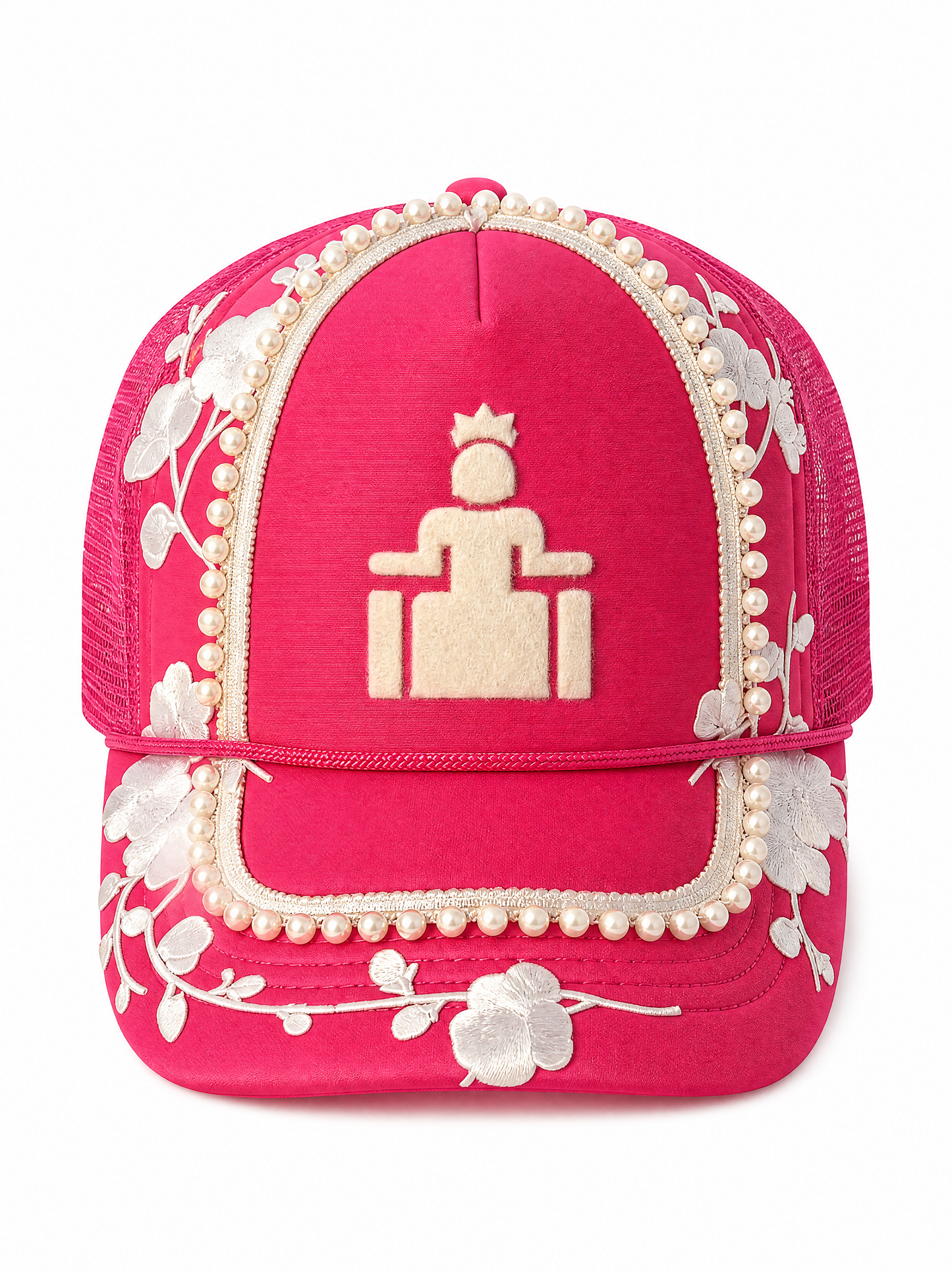 Crown Bloom Pearl Trucker Hat — Hibiscus Pink