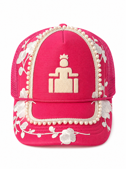 Crown Bloom Pearl Trucker Hat — Hibiscus Pink