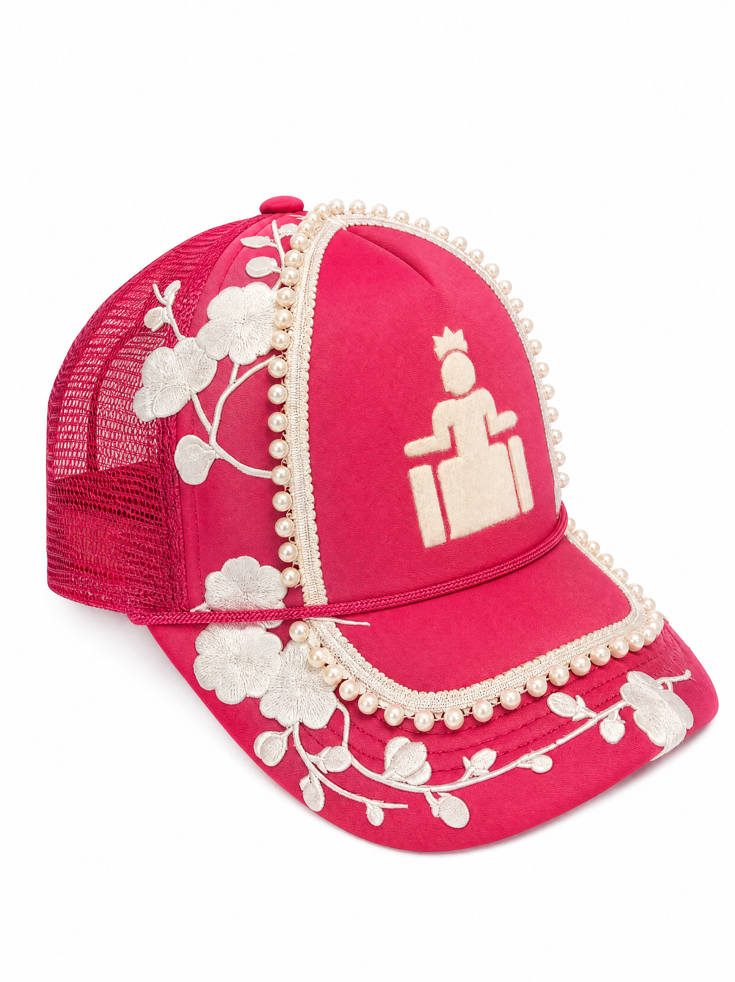 Crown Bloom Pearl Trucker Hat — Hibiscus Pink